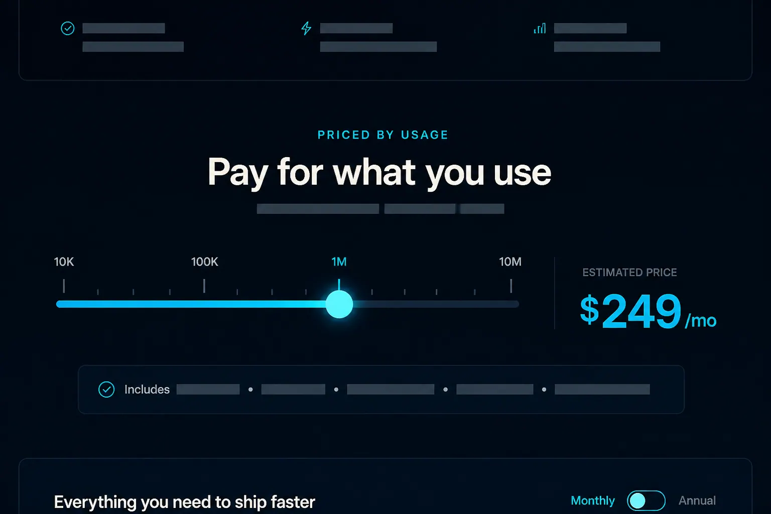 Analytics pricing, Usage slider, priced by what you use.