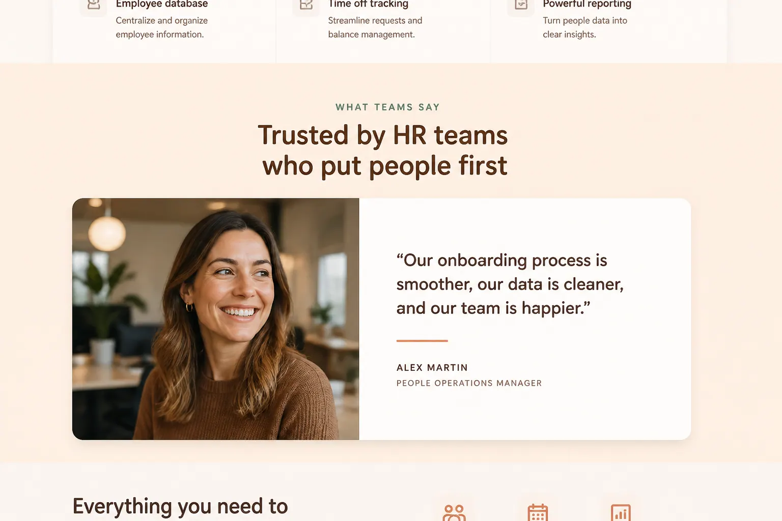 HR testimonials, Photo-led testimonial card.