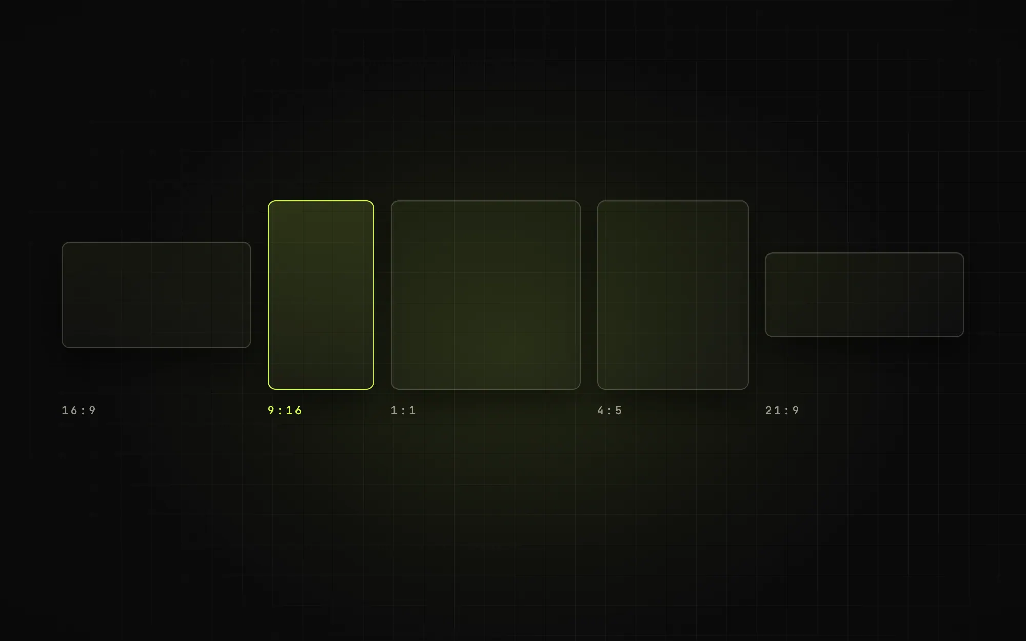 Five device frames showing the same job filmed and framed for each format.