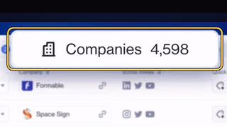 One shot of a film, animated: a real company list, its count lifted out of the list in a gold frame.