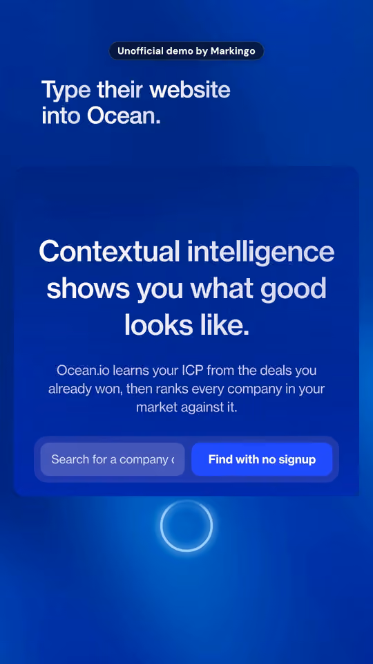 Our Ocean.io Short: Ocean.io's search box under the film's words "Type their website into Ocean."