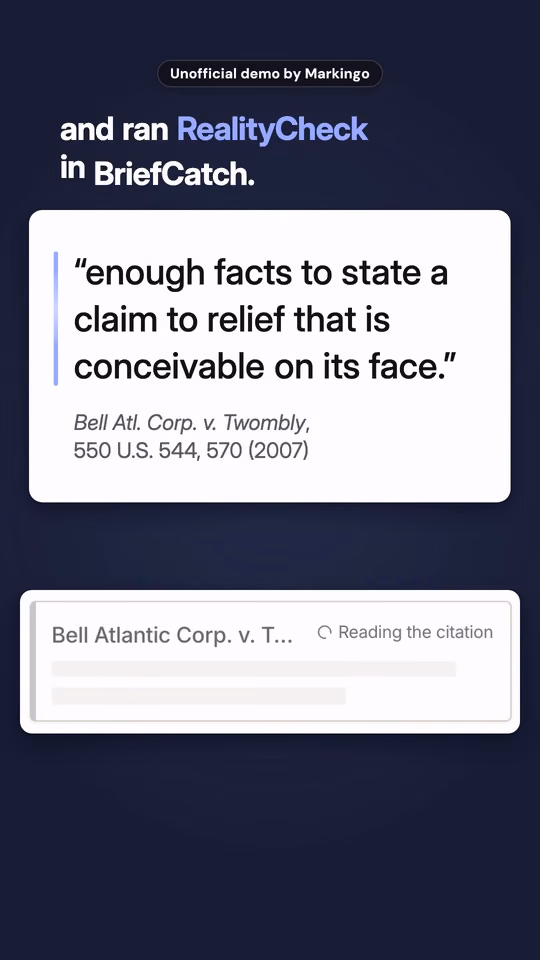 Our BriefCatch Short: a Supreme Court quote on a white card, with BriefCatch's RealityCheck reading its citation underneath