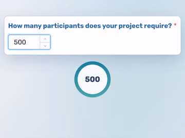 Connect asks how many participants the project requires; 500 is typed in
