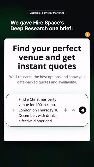 The brief typed into Hire Space's search: a Christmas party venue for 100 in central London