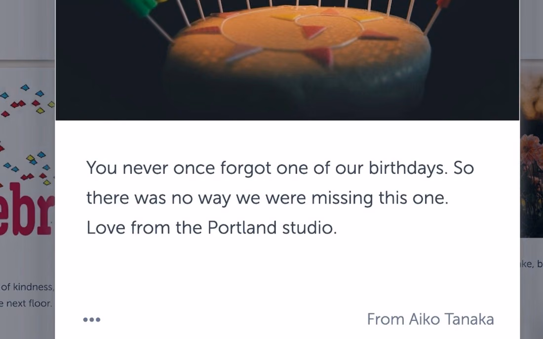 One post lifted from the board: a birthday cake and a message to Rosa