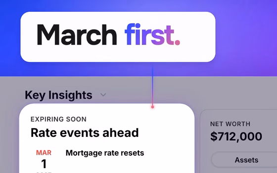 The Rate events card lifted from her page: March 1, mortgage rate resets